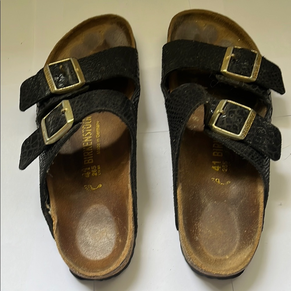 Birkenstock Black Sandals with Adjustable Straps and Cork Footbed